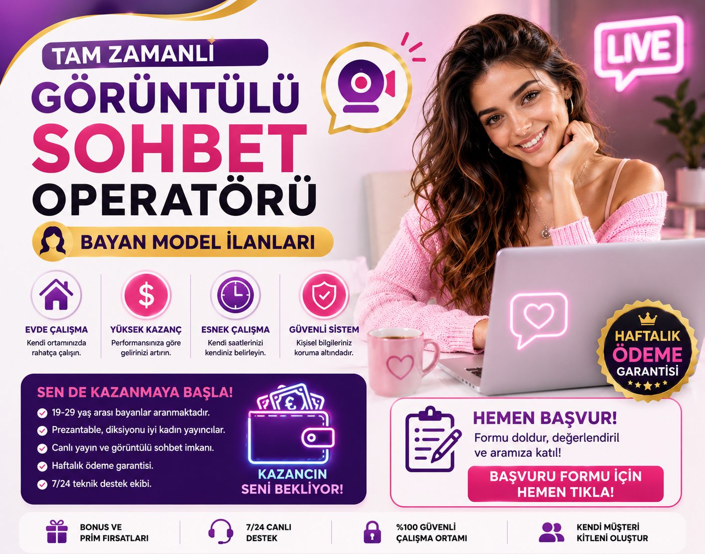 Tam Zamanlı Görüntülü Sohbet Operatörü Bayan Model İlanları