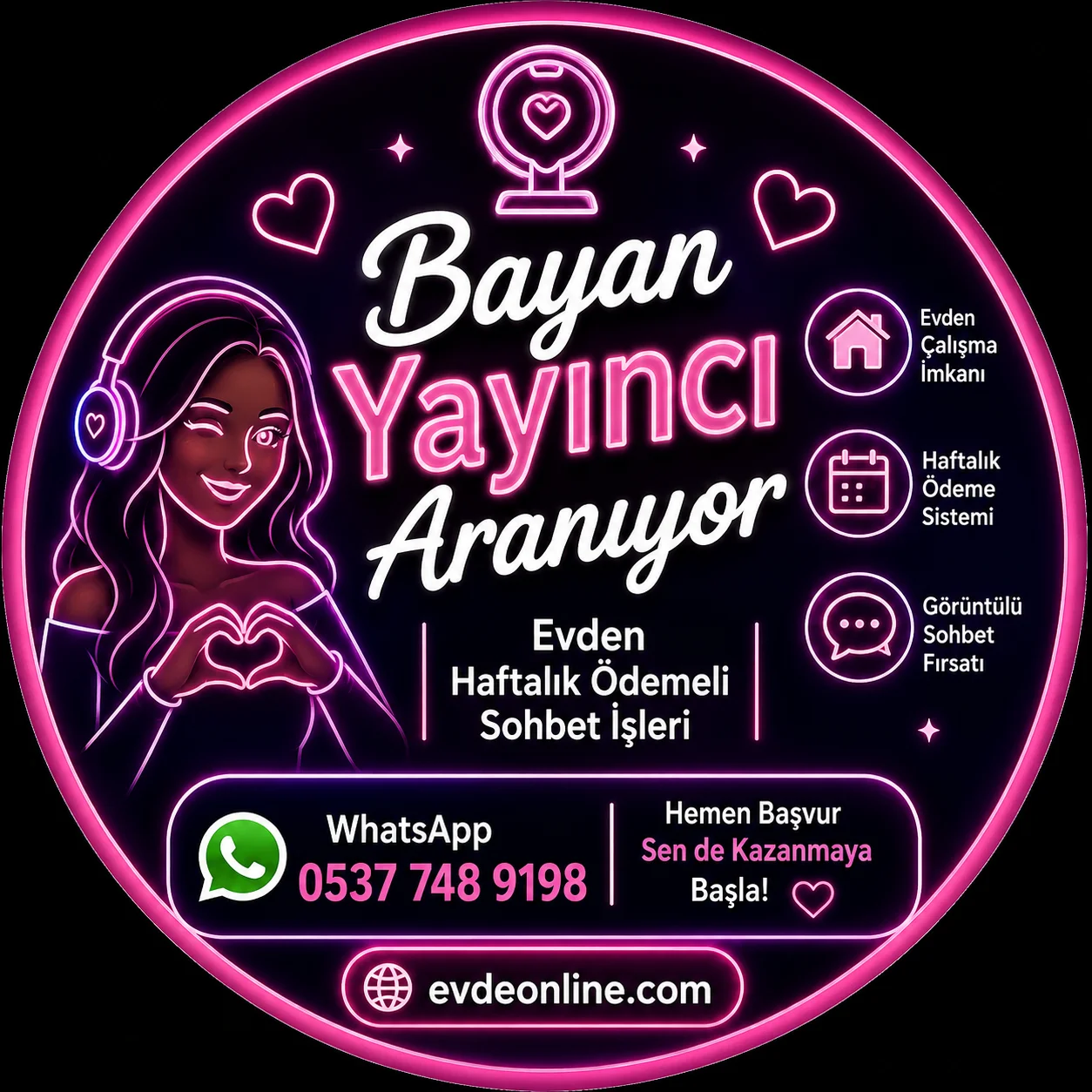 Bayan Yayıncı Aranıyor | Evden Haftalık Ödemeli Sohbet İşleri