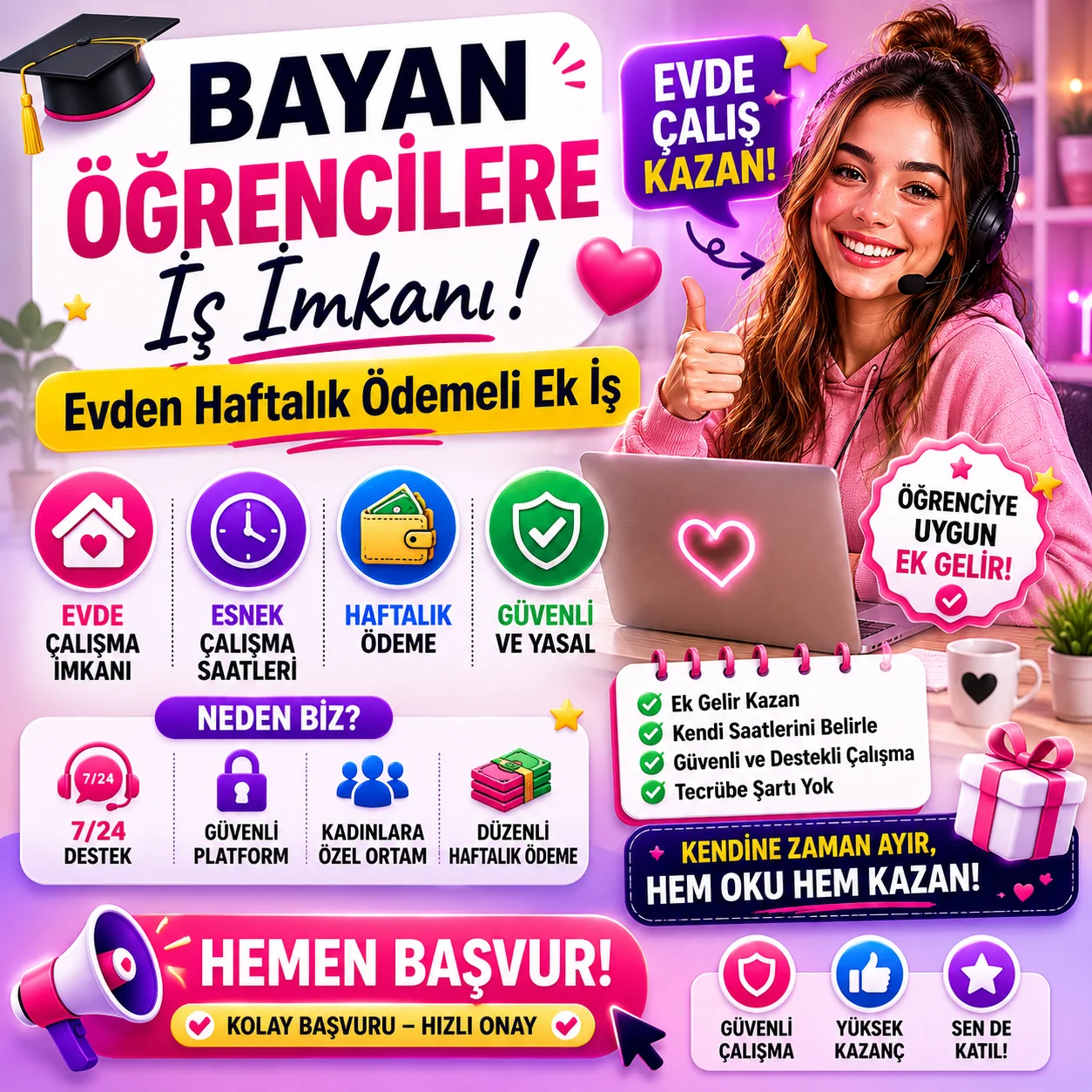 Bayan Öğrenclere İş İmkanı | Evden Haftalık Ödemeli Ek İş