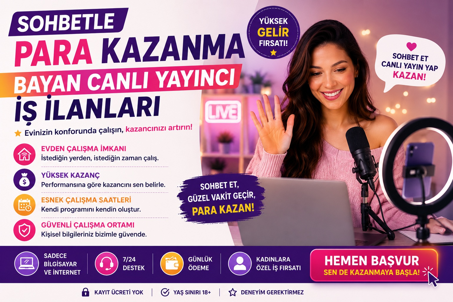 Sohbetle Para Kazanma | Bayan Canlı Yayıncı İş İlanları