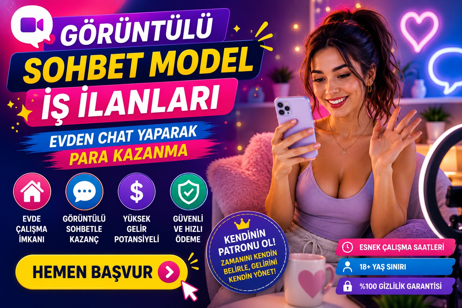 Görüntülü Sohbet Model İş İlanları | Evden Chat Operatörlüğü