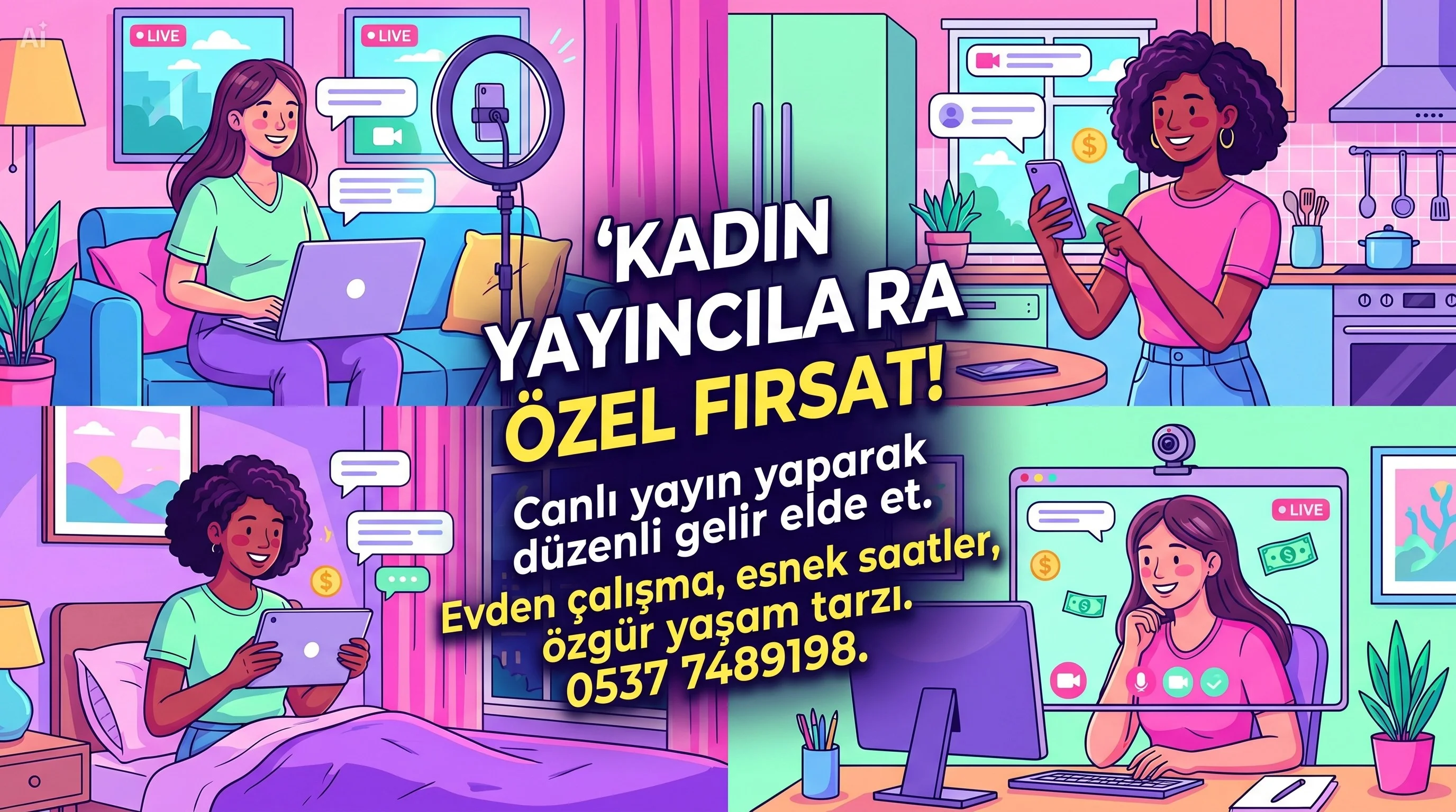 Kadın Yayıncı İş İlanı – Evden Çalışma ve Esnek Saatler