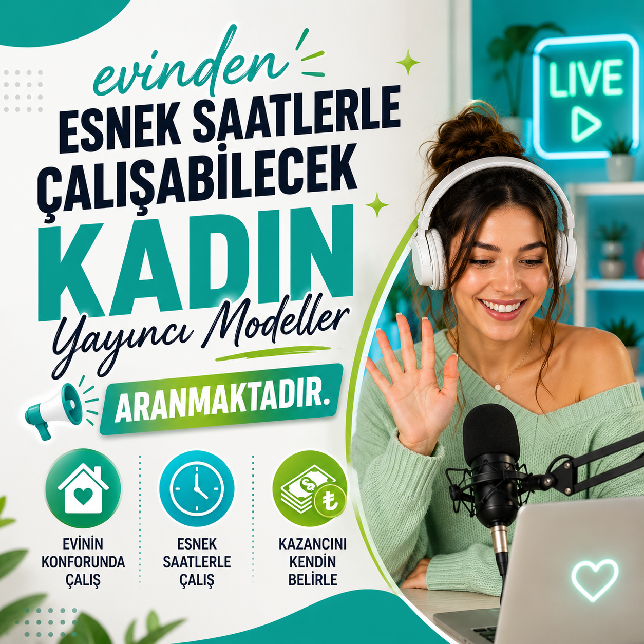 Evinden, Esnek Saatlerle Çalışabilecek Kadın Yayıncı Modeller Aranmaktadır!